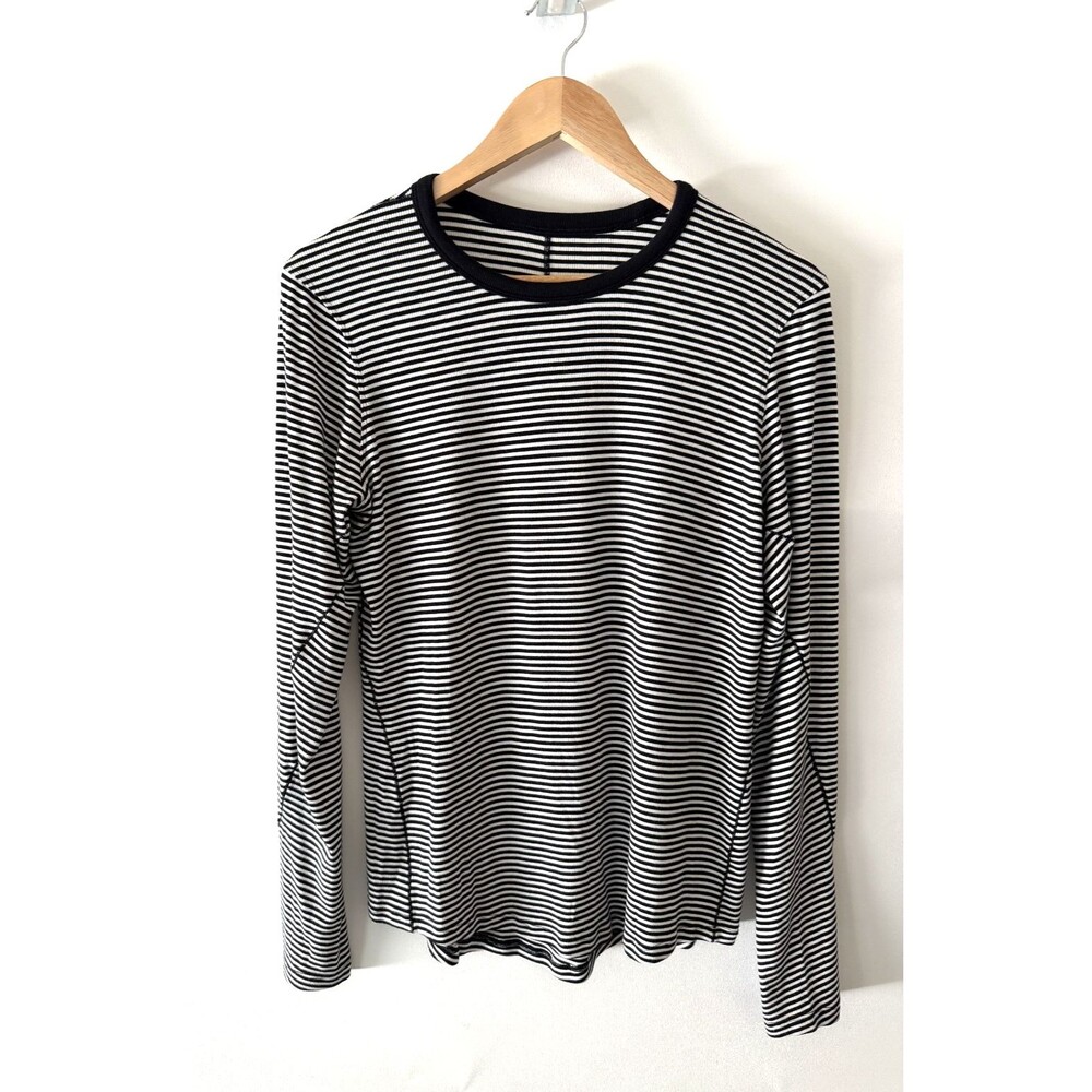 Lululemon Hold Tight Long Sleeve Tee Shirt Womens 10? Striped Ribbed Top